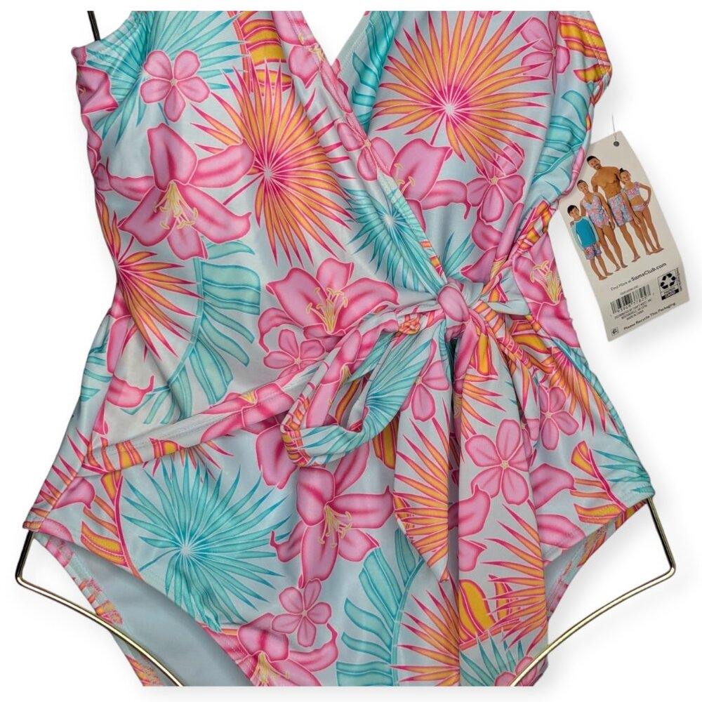 Member's Mark Tropical Floral Wrap One Piece Swimsuit Women's Size Medium NWT - Picture 3 of 13